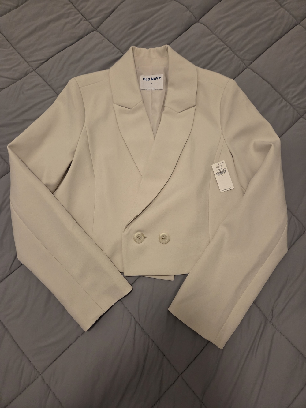 Old Navy Cream Double-Breasted Cropped Blazer